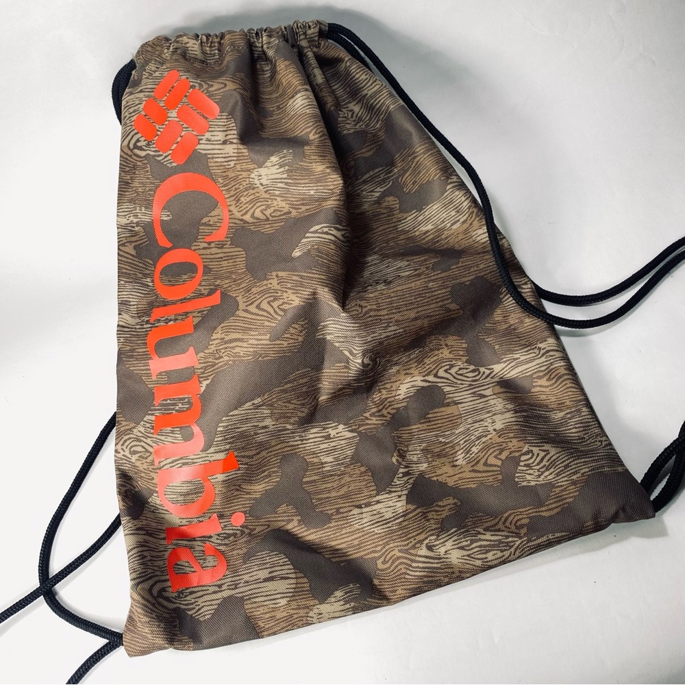 Columbia Drawstring Bag Backpack Brown Wood-grain Camo Pattern - Unisex